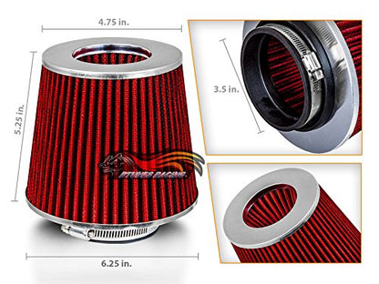 Rtunes Racing 3.5-Inch 89mm Washable Dry Clamp-On Cone Air Filter, Red - size: Standard 3.5"
