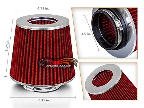 Rtunes Racing 3.5-Inch 89mm Washable Dry Clamp-On Cone Air Filter, Red - size: Standard 3.5"