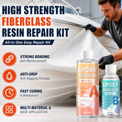 Fiberglass Repair Kit, Anti Sagging Formula, No Drip Run During Curing - color: A