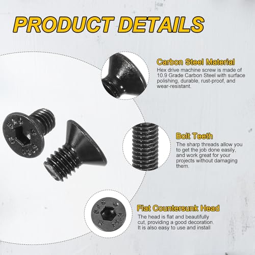 PATIKIL M3x5mm Flat Head Socket Cap Screws Carbon Steel Hex Spanner 100Pcs - size: M3x5 mm