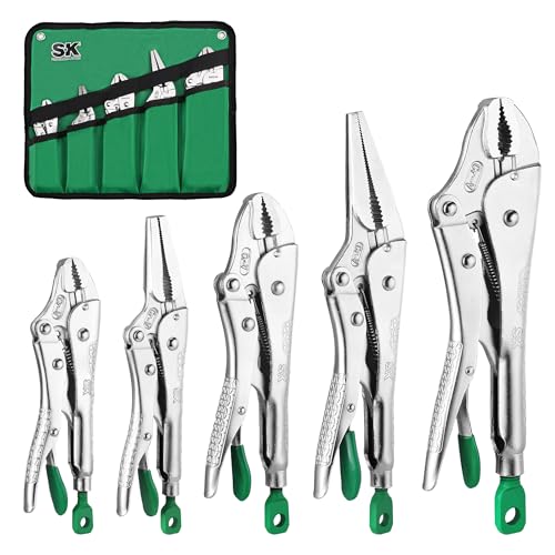 SK 5-Piece Locking Pliers Set, Long Nose & Curved Jaw Vice Grips - size: 5-Piece Set
