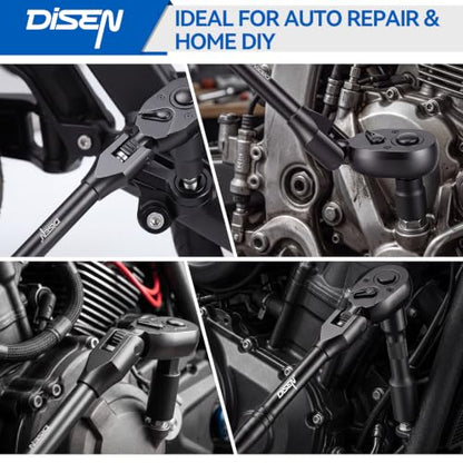 DISEN 3PCS Black Flex-Head Ratchet Set 1/2", 3/8", 1/4" Drive - size: 3PC Black Flex-Head Ratchet Set
