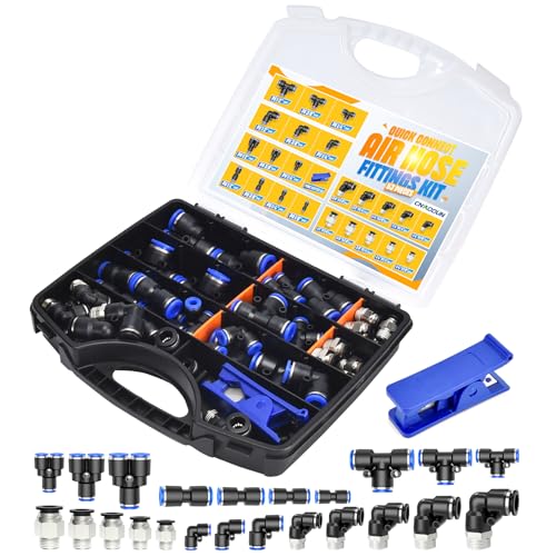 cnaodun 53 Pcs Air Line Quick Connect Fittings Kit 1/8" 1/4" 3/8" 1/2" Push to Connect Fittings Quick Connect Air Hose Fittings Quick Release Pneumatic Kit - size: Quick Connect Fittings Kit (53 Pcs)