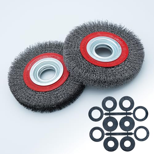 6inch 8inch 2pcs Bench Wire Wheel Brush Set - 0.012" Crimped Steel Wire, 5 Spacer Arbors (1/2in-1in), 6000 RPM Precision-Balanced for Bench Grinder - Rust, Paint & Corrosion (6inch 2pcs) - style: 6inch 2pcs
