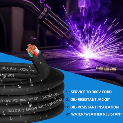 25ft 18/4 Wire SJOOW Portable Power Cable,18 Gauge 4 Conductor SJOOW Cord - size: 25 FT, style: 18AWG(4-Conductor)