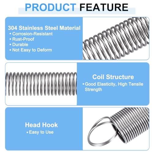 uxcell 2Pcs Extension Springs, 0.7x5x300mm/0.03x0.2x11.81in 304 Stainless Steel Extended Compression Spring Steel Dual Hook Tension Springs for Machinery Construction Home Repairs - size: 0.7x5x300mm