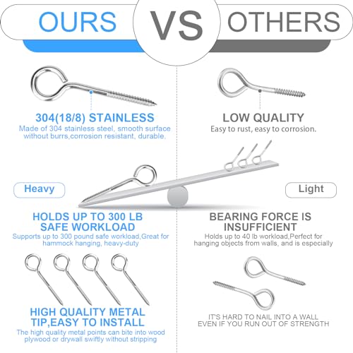 Aovchei Eye Screws, 4 Pcs 4.5 inches 304 Heavy Duty Screw Hooks - color: 304, size: 4.5 Inch 4pcs