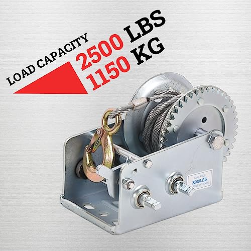 Hand Winch Boat Trailer Winch 2500lbs Heavy Duty Hook with 33ft Steel Cable, Two Way Ratchet Manual Operated Winch for Trailers ATV UTV Boat Marine - size: 2500lb with 33ft Steel Cable