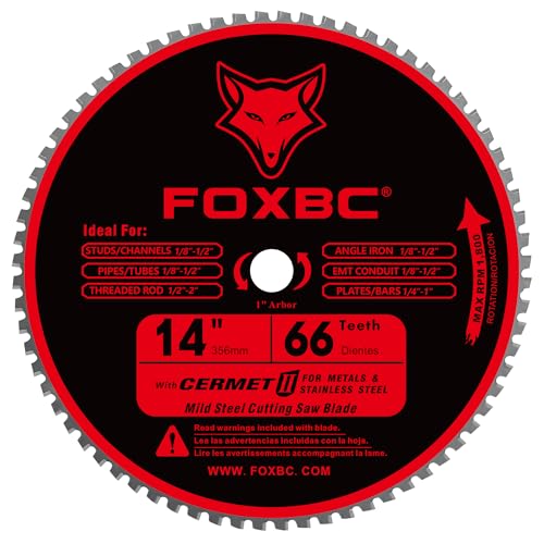 FOXBC 14 Inch Metal Steel Cutting Saw Blade 66 Tooth for Evolution 14 Inch Chop Saw and Other, Cermet Carbide Up to 5X Longer Life - size: Mild Steel
