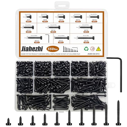 Hex Socket Head Screws, 550 Pack, M3x6/8/10/12/14/16/18/20/25/30mm, Stainless Steel, Full Thread Self Tapping Bolts for Furniture Machinery Electrical Appliances