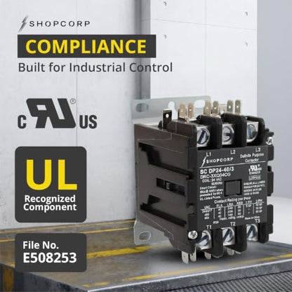 3 Pole 40 Amp AC Contactor, 24V Coil, UL Recognized, HVAC - style: 3 Pole 24V