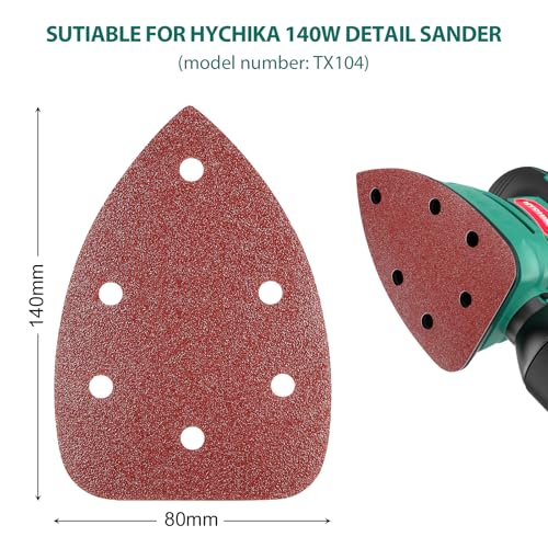 HYCHIKA 60PCS Sander Sandpaper, Detail Sander Sandpaper Assorted 60/80/100/120/180/240 Grits with 6 Holes for Wood Sanding, Fit HYCHIKA 140W Detail Electric Sander(Model Number: ‎TX104) - style: 60 Sanderpapers