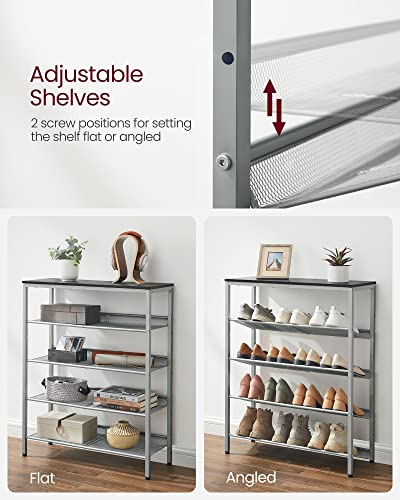 VASAGLE 5-Tier Shoe Rack, Adjustable, Freestanding - color: Charcoal Grey + Metallic Silver, size: 5 Tiers (29.5"W)