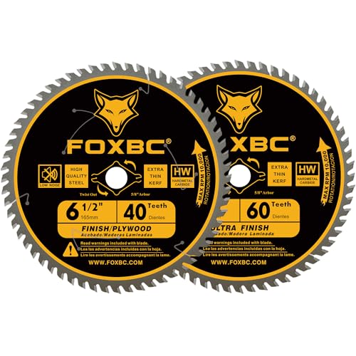 FOXBC 6-1/2 inch Circular Saw Blade 40T 60T Combo Pack, Ultra Fine Finish for Wood Cutting, Thin-Kerf with 5/8" Arbor