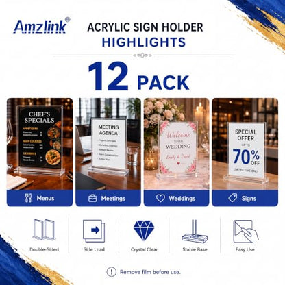 12-Pack Acrylic Sign Holder 8.5x11, Clear Tabletop Display Stand