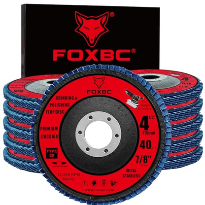 FOXBC 4 1/2 inch Flap Disc 40 Grit for Angle Grinder, Type 29, Premium Zirconium Grinding and Polishing for Metal, 10 Pack