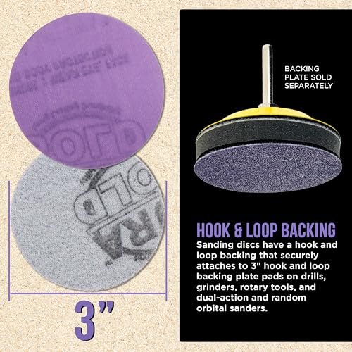 Dura-Gold Premium 1500 Grit 3" Purple Film Ceramic Sanding Discs, Box of 30 - style: 1500 Grit