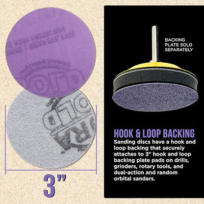 Dura-Gold Premium 1500 Grit 3" Purple Film Ceramic Sanding Discs, Box of 30 - style: 1500 Grit