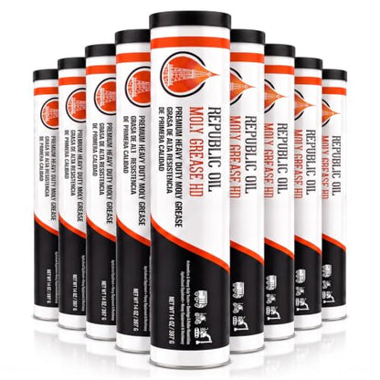 Republic Oil Premium Heavy Duty 5% Moly Grease Tubes EP1 NLGI #1 10x14oz – High Temp Heavy Duty Grease Tubes for Construction, Mining, Agriculture, Pins, Bushings & Fifth Wheels Made in USA - size: 10 x 14 oz Tubes