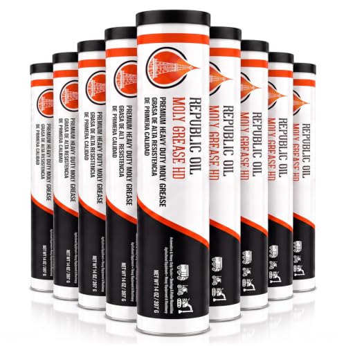 Republic Oil Premium Heavy Duty 5% Moly Grease Tubes EP1 NLGI #1 10x14oz – High Temp Heavy Duty Grease Tubes for Construction, Mining, Agriculture, Pins, Bushings & Fifth Wheels Made in USA - size: 10 x 14 oz Tubes