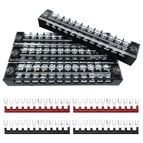 4 Sets 12 Positions 600V 15A Terminal Blocks Ground Circuit Dual Row Bus Bar Wire Screw Terminal Block Kit with Cover 600V Pre Insulated Terminal Strip WW004-1512 - size: 15A 12P