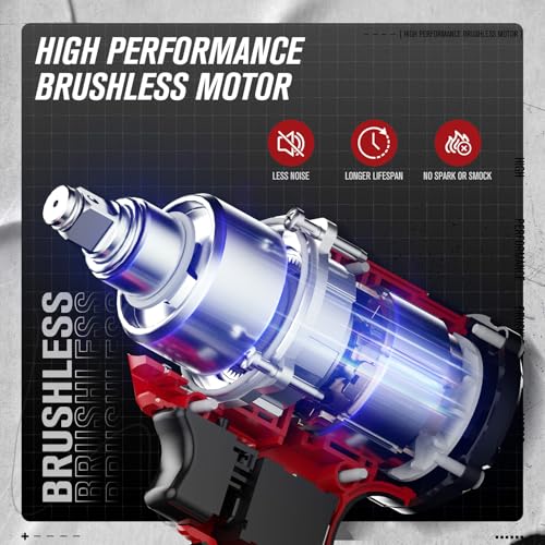 AVID POWER 1/2" Cordless Impact Wrench, 20V Brushless Impact Gun, 3 Speeds - color: Light Red