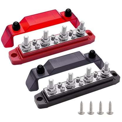Ampper 4 x M8 Posts Power Distribution Block BusBar 6 M4 Screws, 6.3" R & B - color: Red & Black, size: 4M8+6M4