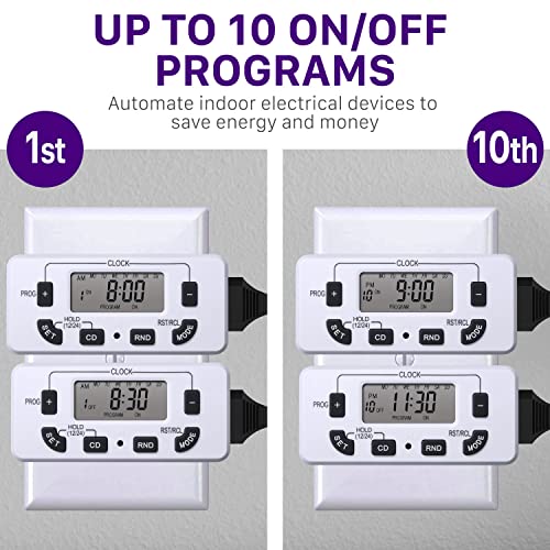 Fosmon 7 Day Digital Timers for Electrical Outlets, Indoor Plug-in Light Timers Switch Programmable, Electric Wall Plug for Lamp, Grow Reptile Lights, Aquarium, 15A/1875W, Grounded - style: 7 Day 1 pack