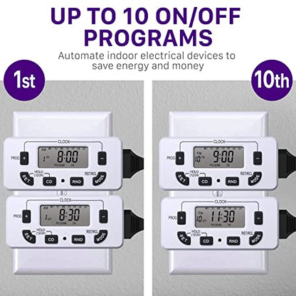 Fosmon 7 Day Digital Timers for Electrical Outlets, Indoor Plug-in Light Timers Switch Programmable, Electric Wall Plug for Lamp, Grow Reptile Lights, Aquarium, 15A/1875W, Grounded - style: 7 Day 1 pack