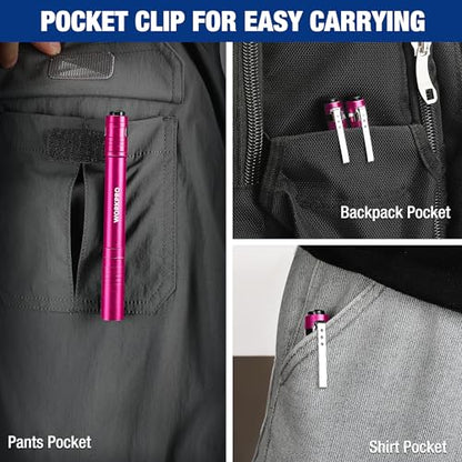 WORKPRO LED Pen Light, Aluminum Pen Flashlight, Pocket Flashlight with Clip - color: Pink