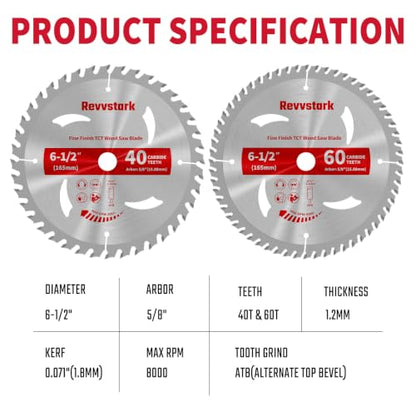 Revvsatrk Circular Saw Blade 6-1/2" 40T&60T for Cutting Wood, 5/8" Arbor - size: 6-1/2 In 40&60T