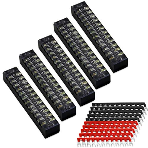 Terminal Block Strip, 12 Circuits 600V 15A, Dual Row Screw, 5 Sets