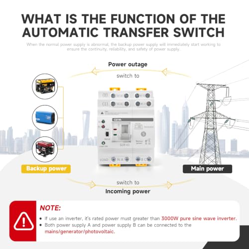 GEYA Mini ATS Dual Power Automatic/Manual Transfer Switch, Over & Under Voltage Protection Solar Auto Switch Uninterrupted Power Din Rail(4Pole 63A AC110V) - color: New, size: 4P-63A-110VAC