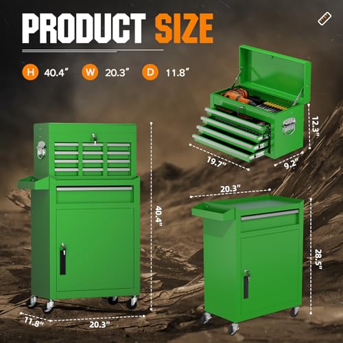 Crownland 5-Drawer Rolling Tool Chest with Wheels, Green - color: Green, style: 5-Drawer Rolling Tool Chest