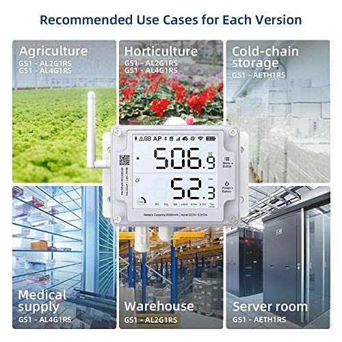 Thermometer Hygrometer, Wireless Temperature Data Logger, Remote Humidity Monitor for Refrigerated Truck Free App Email Alarm, IFTTT 2.4GHz only (GS1-AL4G1RS WiFi & SIM) - style: GS1-AL4G1RS WiFi & SIM