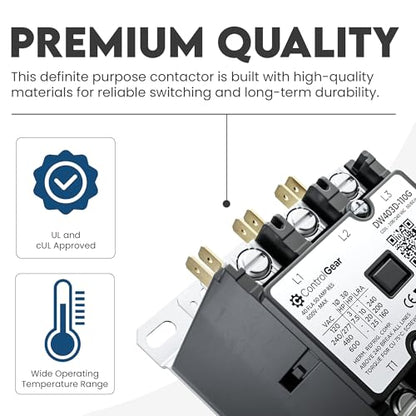 3-Pole Definite Purpose Contactor, 40A, 240V Coil, UL Recognized, A2L Cert. - size: 3P 40A 240V coil