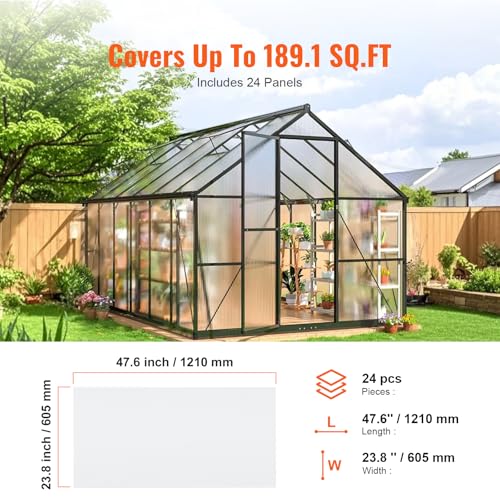 VEVOR 24 Pack Polycarbonate Greenhouse Panels, 2' X 4' X 0.16'' Roof Panels Sheets, Waterproof UV Protected Corrugated Plastic Roofing, Impact Resistance Clear Roofing Sheets for Greenhouse/Garden - size: 24PCS / 4FT * 2FT * 0.16IN