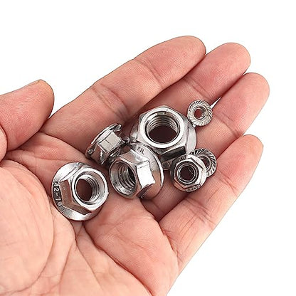 130 Pcs Stainless Steel Serrated Hex Flange Nut Kit - M3 to M12