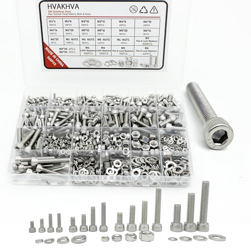 1160Pcs M3/M4/M5/M6 Hex Socket Bolt Kit,304 SS Metric Screws Assortment