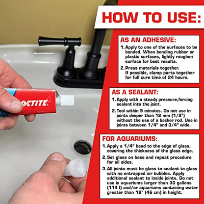 Loctite Silicone Sealant, Clear, 2.7 fl oz Tube, 2 Pack - 100% Waterproof Sealant for Glass, Ceramic, Wood, Plastic & More - size: Single 2.7 Oz Tube (Pack of 2)