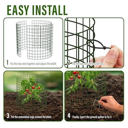 DIY Metal Plant Protectors from Deer, Garden Fencing Animal Barrier Size 11.8 * 15.7 inches, Mesh Plant Cage Chicken Wire Cloche for Plants with Stakes and Nylon Cables