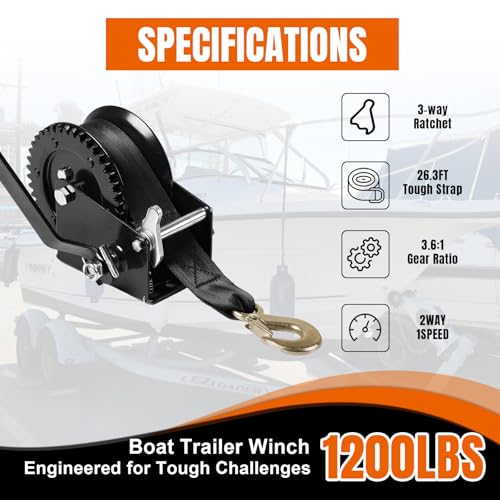 Jack Boss 1200 lbs Hand Winch - size: 1200 lbs