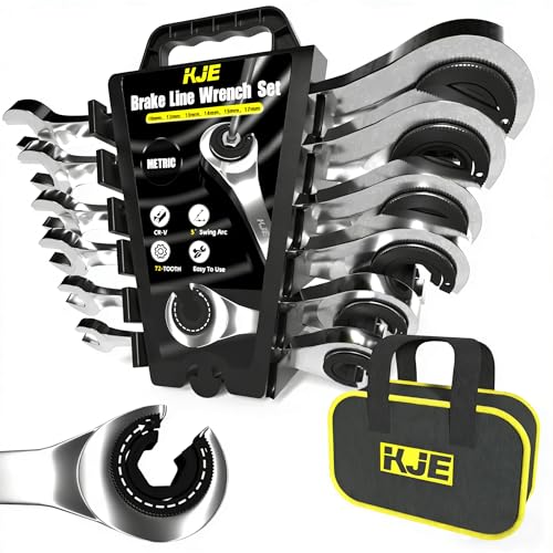 KJE 6PCS Metric 10-17mm Ratcheting Flare Nut Wrench, Brake Line Wrench Set, Ratcheting open end Tubing Wrench Set, 72-Tooth, CR-V, for Nuts on Fuel, Brake or Air Conditioning Lines, Gifts for Men - size: 6PCS 10-17mm Ratcheting