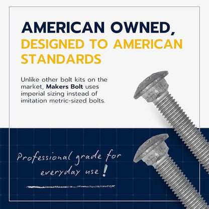 5/8" x 6" (25 pk) Hot Dip Galvanized 307A Carriage Bolt, Washer, Nut Kit by Makers Bolt - size: 5/8" X 6"