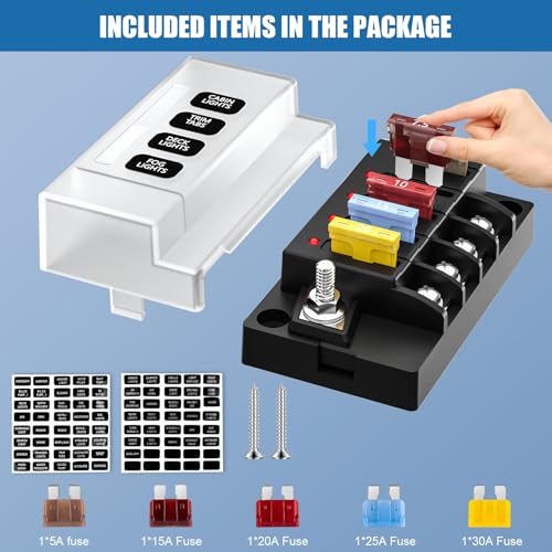 12V Fuse Block, 4 Circuits Waterproof Marine Fuse Panel Relay Box Kit with LED Indicator Damp-Proof Cover, ATO Blade Block for 12V/24V Automotive Marine Truck Car Boat RV - size: 4 Way Fuse Box