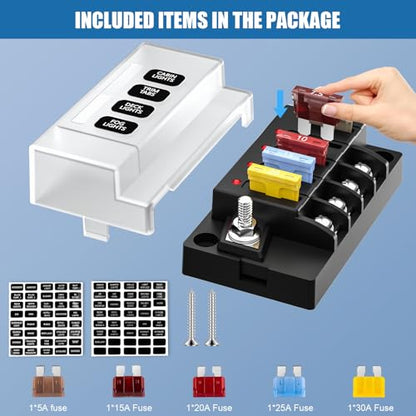 12V Fuse Block, 4 Circuits Waterproof Marine Fuse Panel Relay Box Kit with LED Indicator Damp-Proof Cover, ATO Blade Block for 12V/24V Automotive Marine Truck Car Boat RV - size: 4 Way Fuse Box
