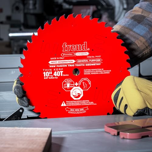 Freud 10" Thin Kerf Next Generation Premier Fusion General Purpose Saw Blade with Tico Hi-Density Carbide - Ideal for Crosscuts & Rips, 40 Teeth, Fusion Trio Tooth Design - P410T - style: 10-Inch by 40-Teeth 30-Degree Hi-ATB Premier Fusion Thin Kerf Saw B