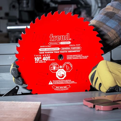 Freud 10" Thin Kerf Next Generation Premier Fusion General Purpose Saw Blade with Tico Hi-Density Carbide - Ideal for Crosscuts & Rips, 40 Teeth, Fusion Trio Tooth Design - P410T - style: 10-Inch by 40-Teeth 30-Degree Hi-ATB Premier Fusion Thin Kerf Saw B
