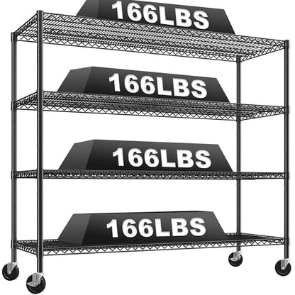 REIBII 4-Tier Heavy Duty Metal Shelving Unit，Storage Shelves with Wheels - size: 60''W X 24'' D X 65.3'' H