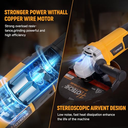 Hoteche 9-Inch Angle Grinder 3-HP Grinding and Cutting Tool Fits 7/8" Hole Size Wheels with Rotatable Handle and Lock-On Switch - size: 9-Inch 3-HP